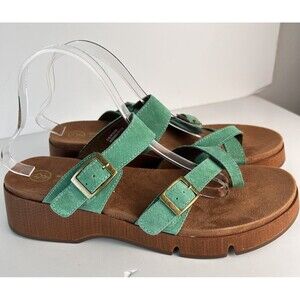 White mountain Lefter Low Platform Suede sandals 11 Green New Boho